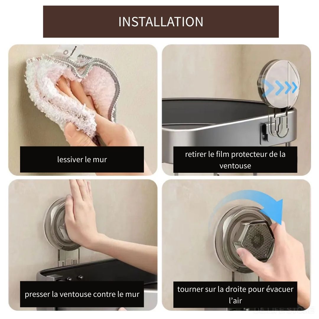 Etagère Aluminium de Salle de Bain sans Perçage