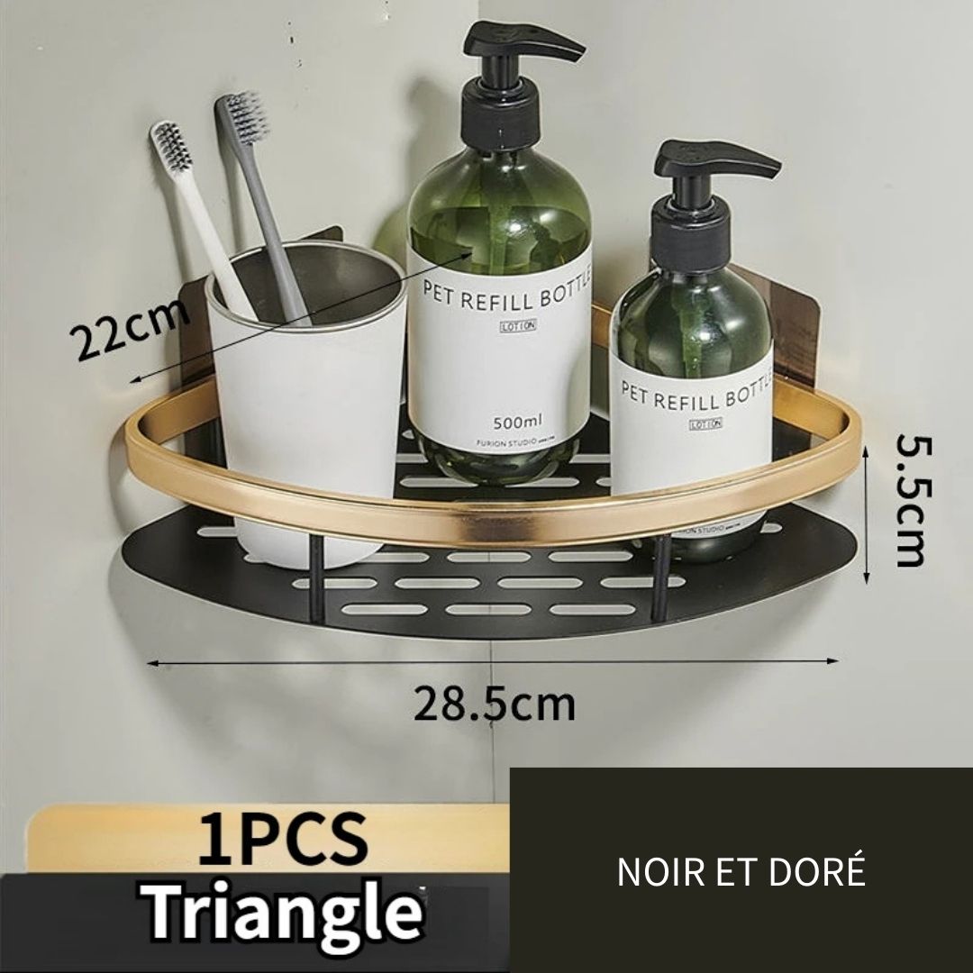 Etagère d'Angle Murale Noire et Dorée