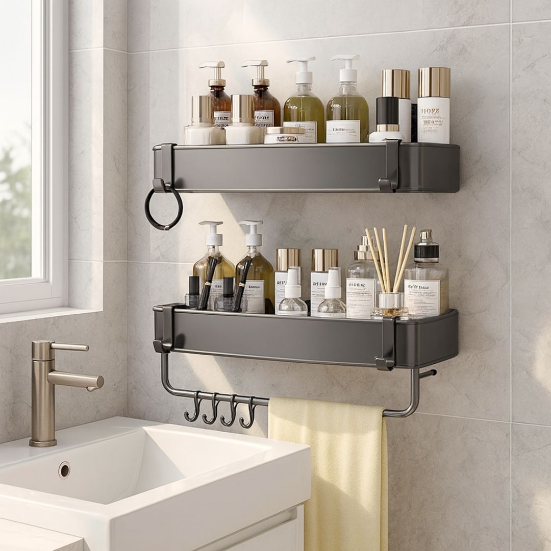 Etagère Aluminium de Salle de Bain sans Perçage