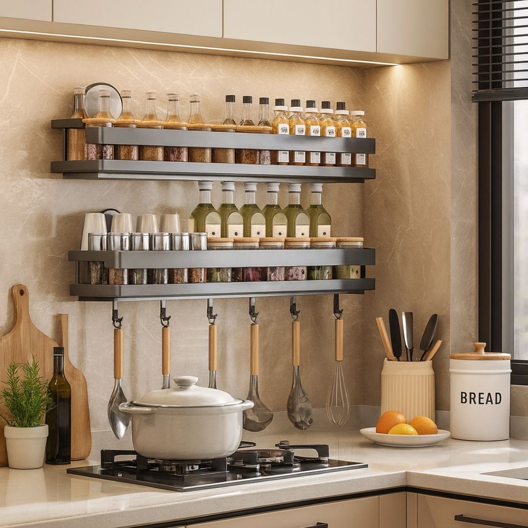 Etagère Murale Métal Cuisine avec Crochets