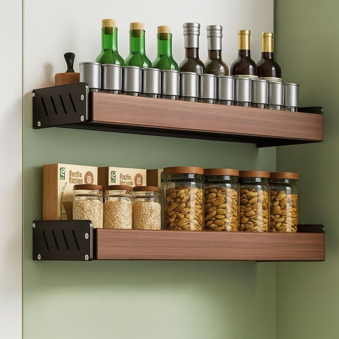 Etagère Murale Cuisine Bois et Métal Porte Epice