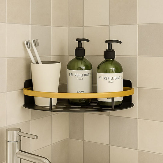 Etagère d'Angle Murale Noire et Dorée