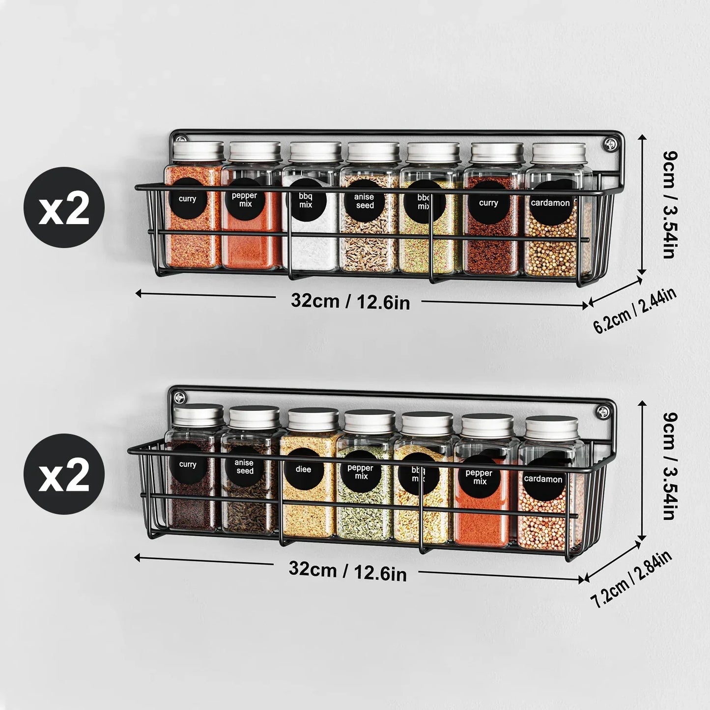 Lot de 4 Etagères à Epice en Inox Noir