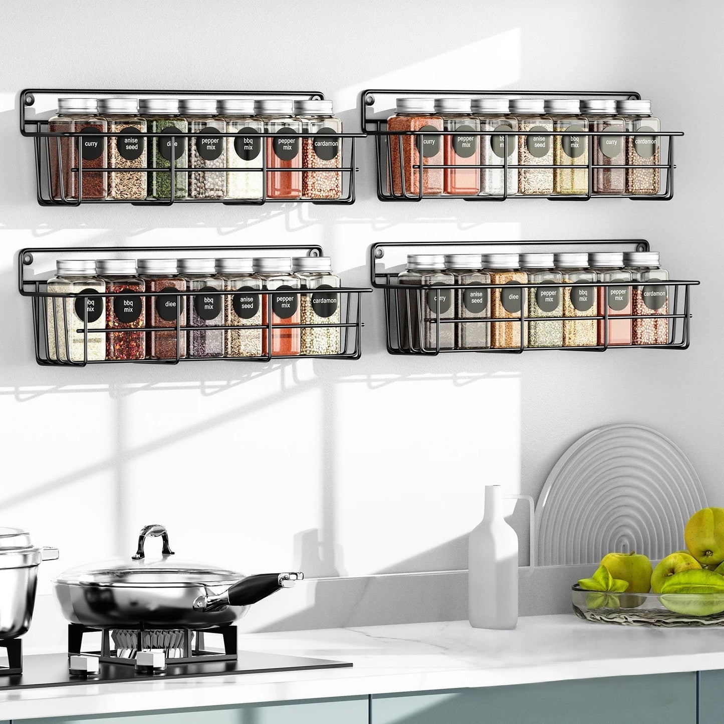 Lot de 4 Etagères à Epice en Inox Noir