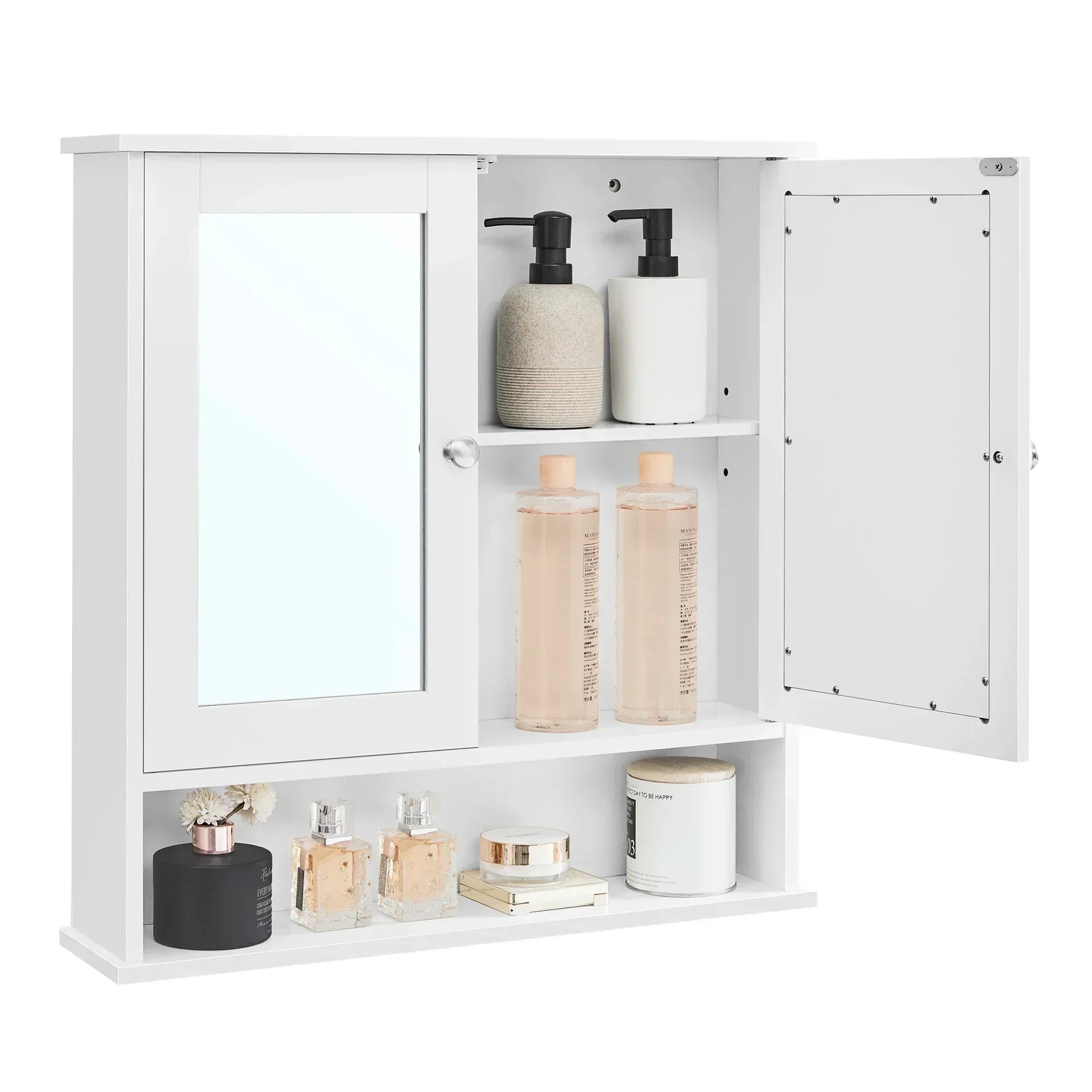 Armoire de Salle de Bain avec Miroir | Blanc, Gris