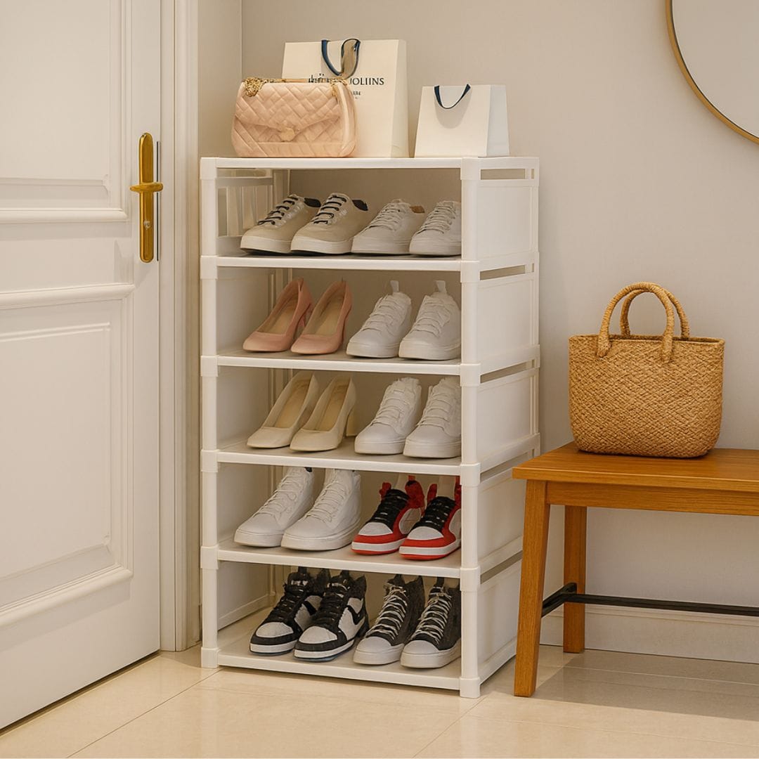 Etagère Chaussure Blanc | Métal et Tissus