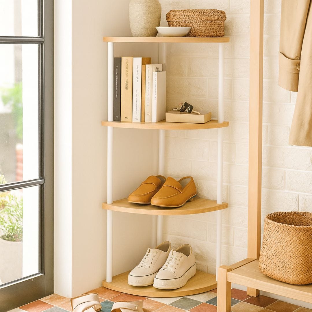 Etagère d'Angle en Bois Clair