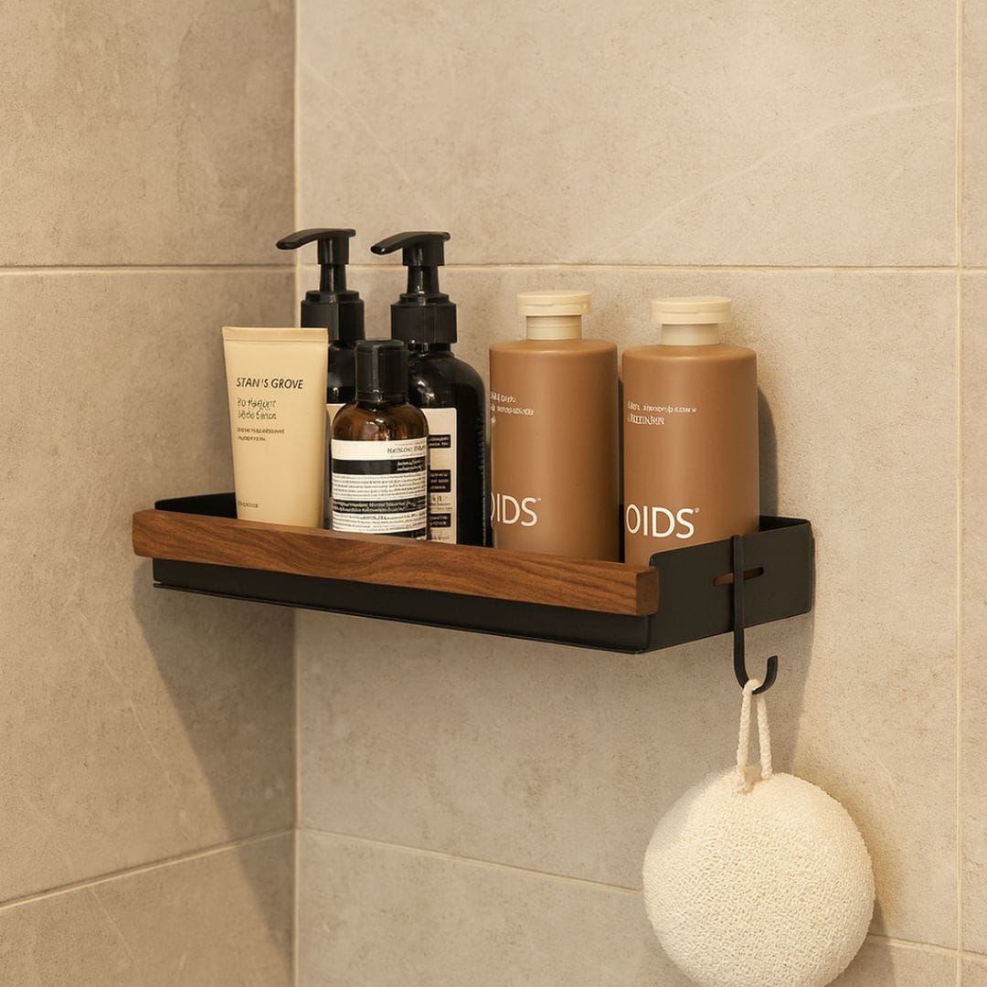 Etagère de Douche Aluminium et Bois