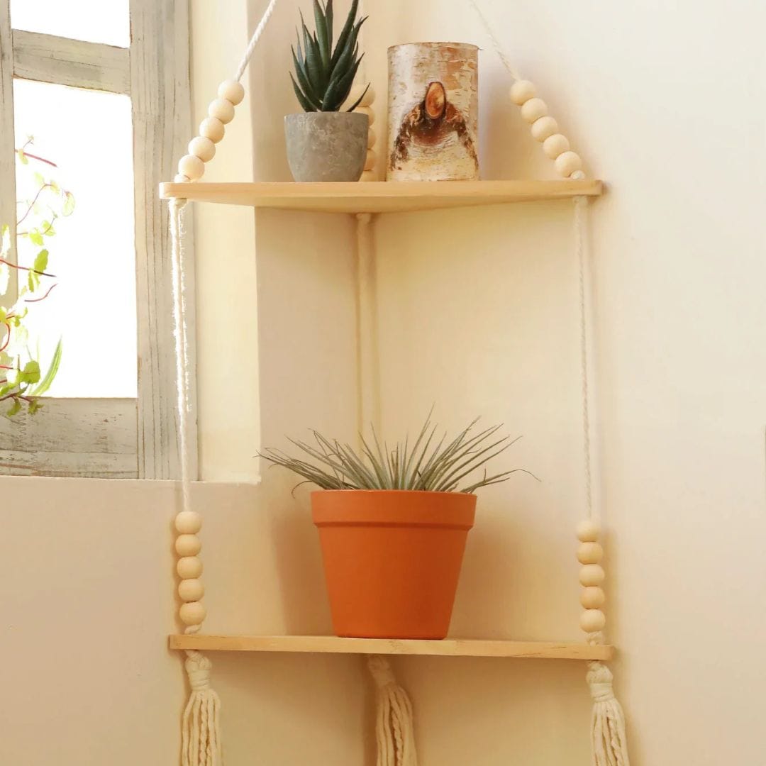 Etagère Murale Bois Suspendue | Macramé