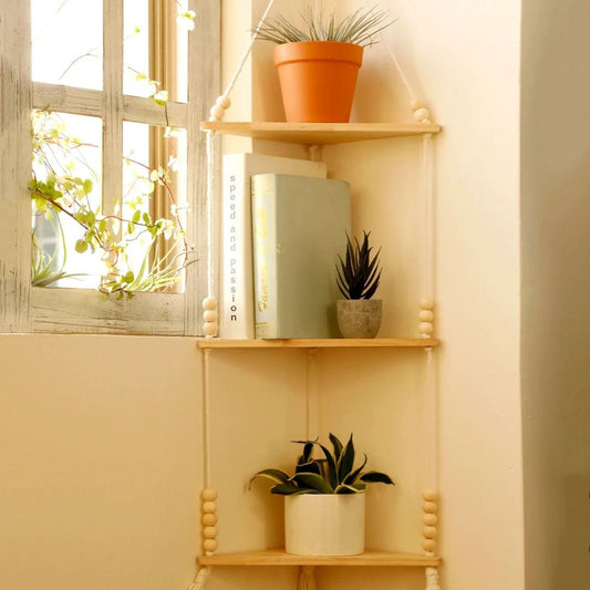 Etagère Murale Bois Suspendue | Macramé