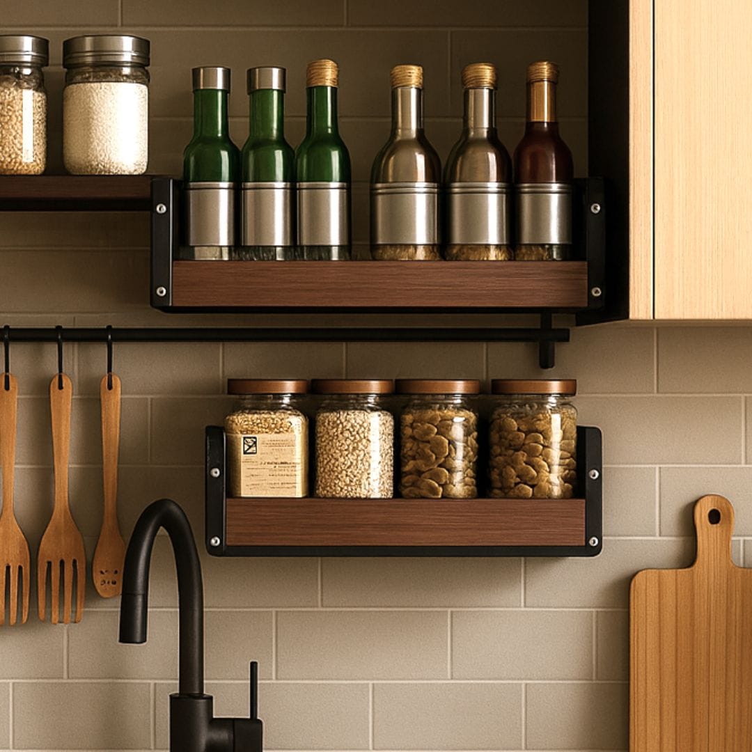 Etagère Murale Cuisine Bois et Métal Porte Epice