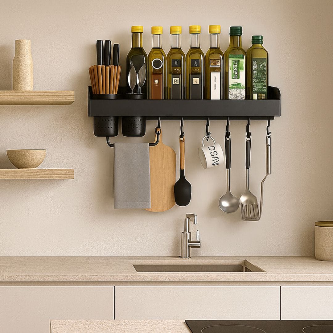 Etagère Murale Cuisine Noire en Aluminium