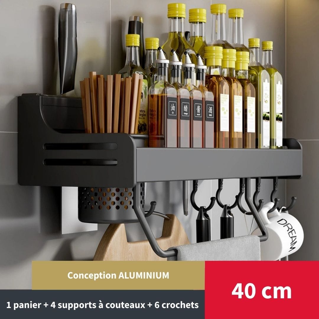 Etagère Murale Cuisine Noire en Aluminium