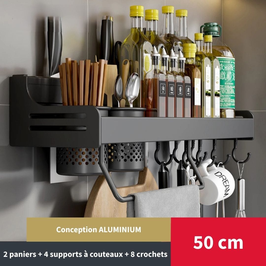 Etagère Murale Cuisine Noire en Aluminium