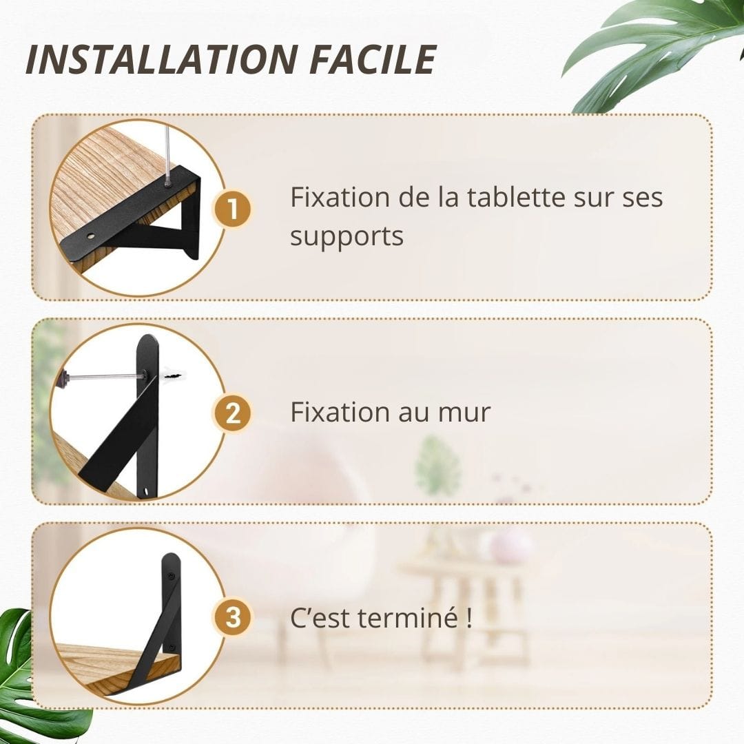 Lot de 3 Etagères murales Bois Métal
